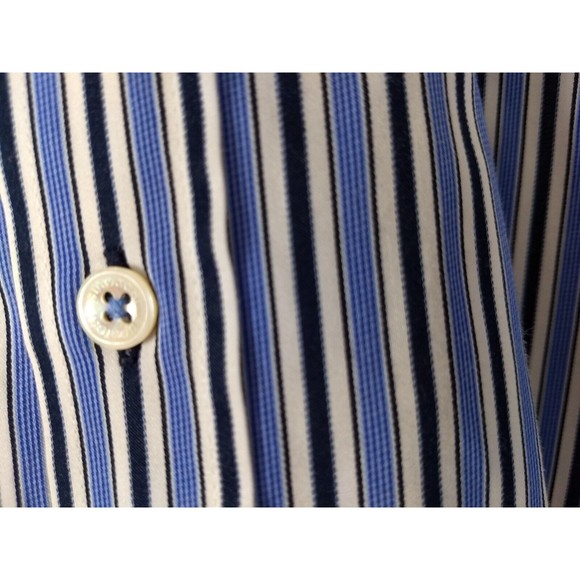 BUGATCHI UOMO‎ Striped Button Down XXL Dress Shirt Flip Cuff Blue Long Sleeve - Picture 8 of 14
